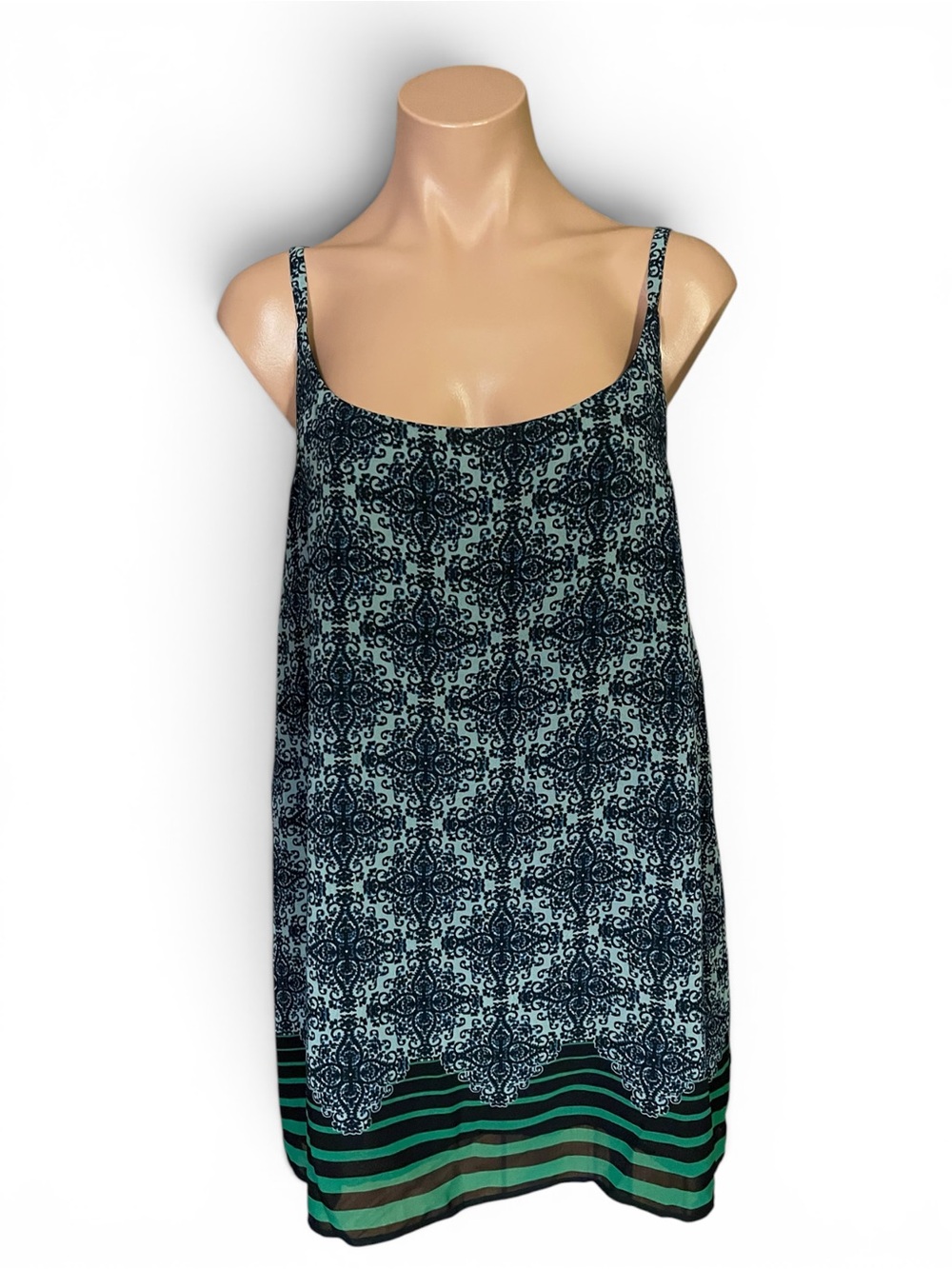 CAbi Women’s Large #107 Blue/Green Border Stripe Cami Tank Top